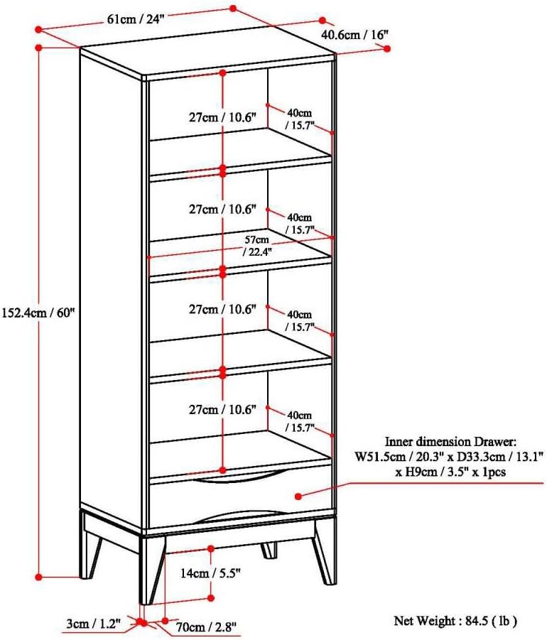 ✨ Mid Century Modern Bookcase | Solid Wood Storage Shelf with Drawer & Adjustable Shelves for Living Room 🪵