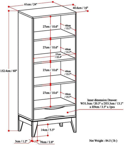 ✨ Mid Century Modern Bookcase | Solid Wood Storage Shelf with Drawer & Adjustable Shelves for Living Room 🪵