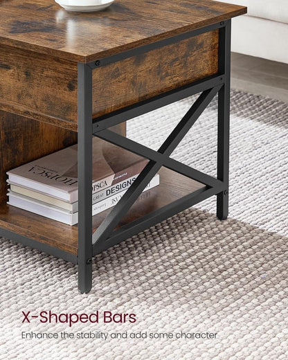 ✨ Industrial Lift Top Coffee Table | Rustic Storage Coffee Table with Hidden Compartment & X-Frame Design 🖤