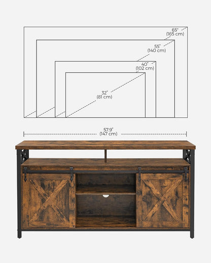 ✨ Industrial TV Stand for 65 Inch TV | Rustic Entertainment Center with Sliding Barn Doors & Storage Cabinets 🖤