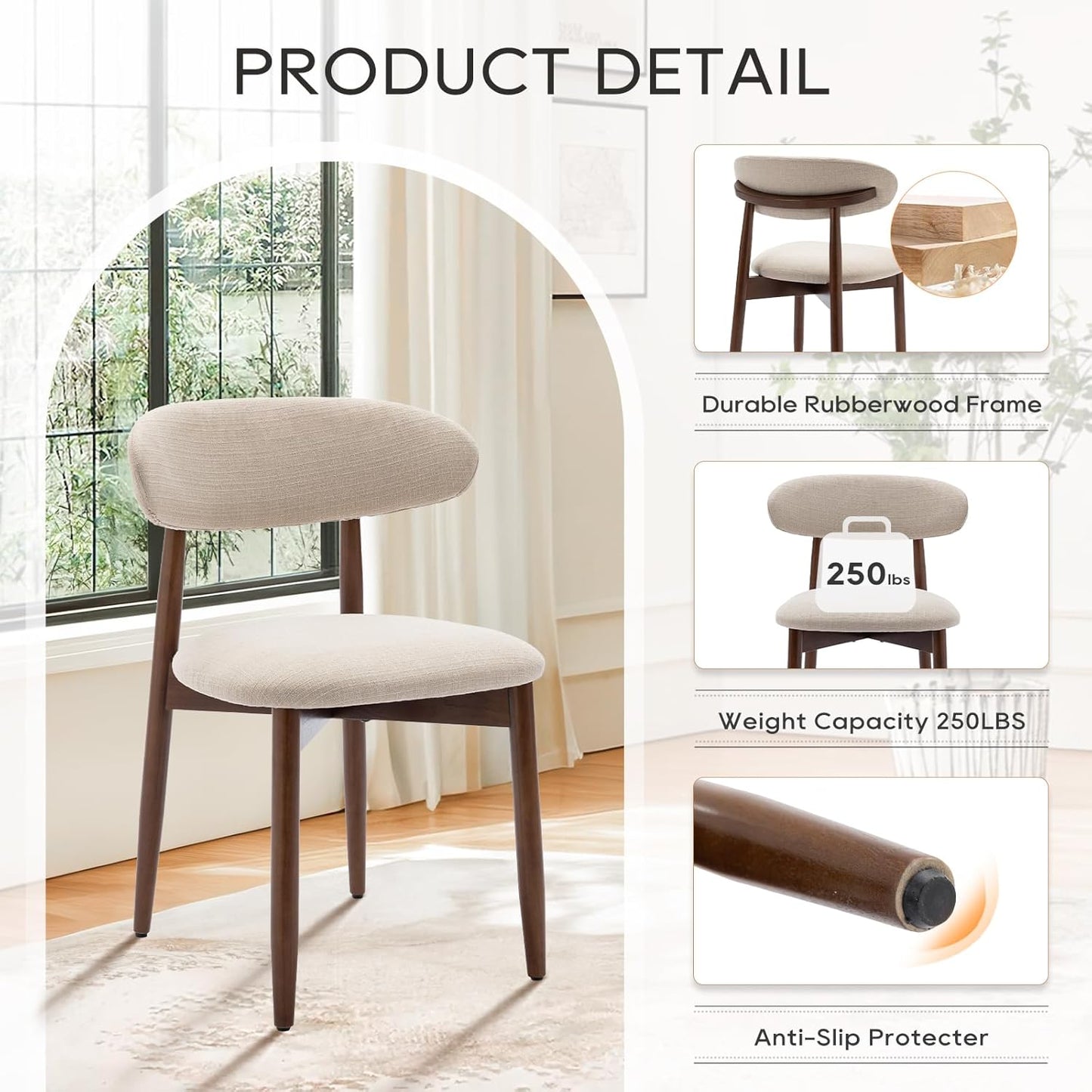 ✨ Modern Farmhouse Dining Chairs Set | Upholstered Fabric Kitchen Chairs with Solid Wood Legs for Elegant Homes 🤍