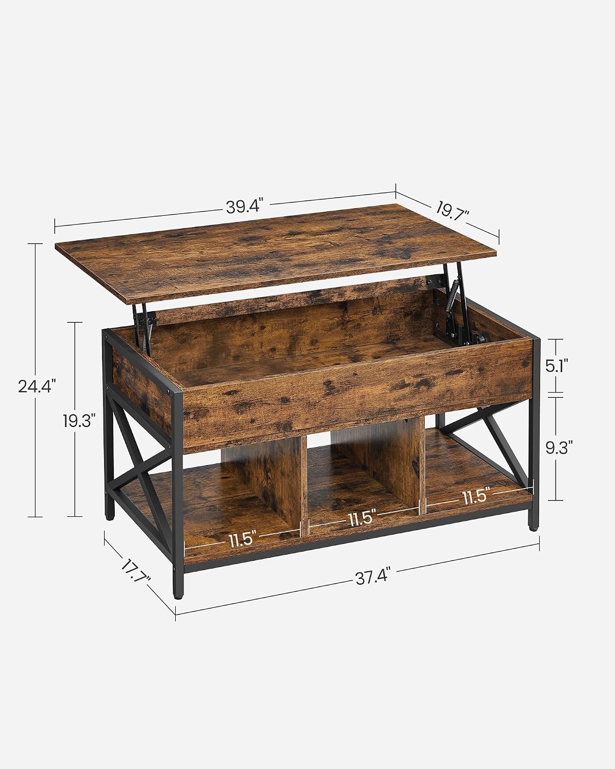 ✨ Industrial Lift Top Coffee Table | Rustic Storage Coffee Table with Hidden Compartment & X-Frame Design 🖤