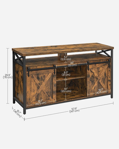 ✨ Industrial TV Stand for 65 Inch TV | Rustic Entertainment Center with Sliding Barn Doors & Storage Cabinets 🖤