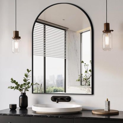 ✨ Modern Arch Wall Mirror | Elegant Black Frame Vanity Mirror for Bathroom, Bedroom & Entryway 🖤