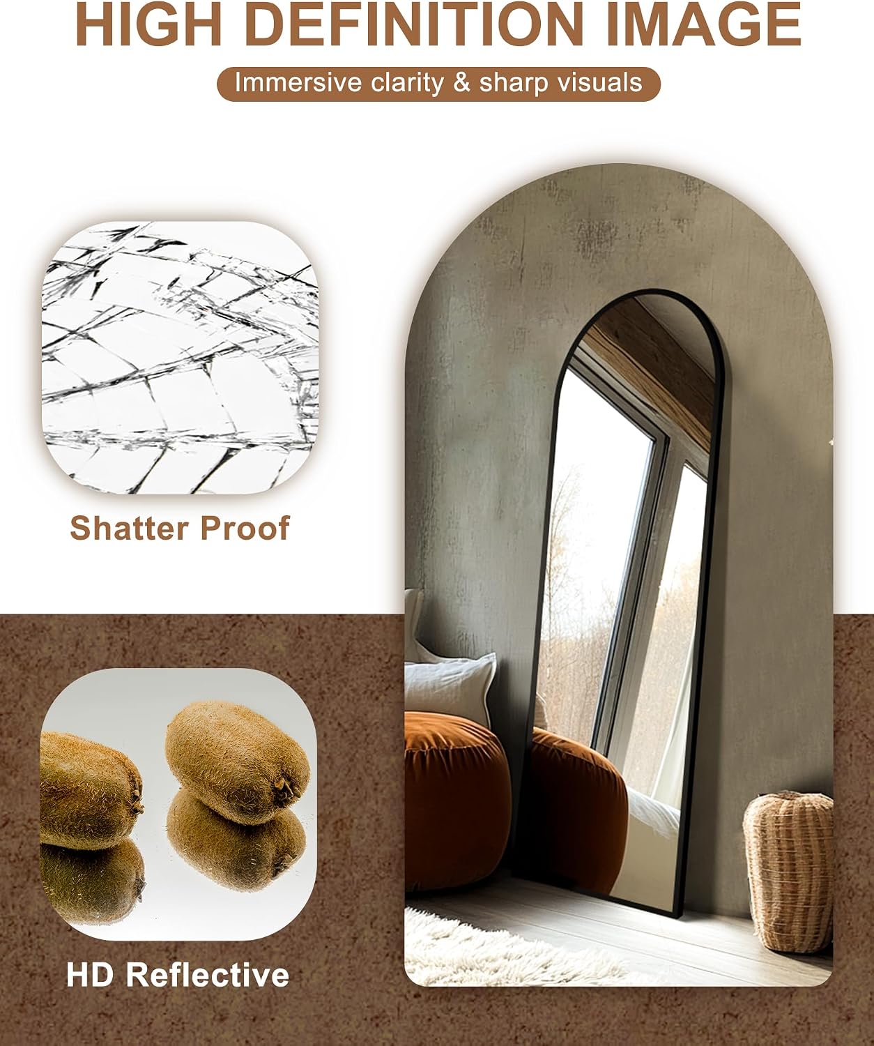 🏡 Luxury Look Full Length Arch Mirror | Contemporary Standing Mirror with Aluminum Frame for Bedroom & Entryway