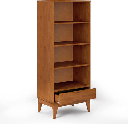 ✨ Mid Century Modern Bookcase | Solid Wood Storage Shelf with Drawer & Adjustable Shelves for Living Room 🪵