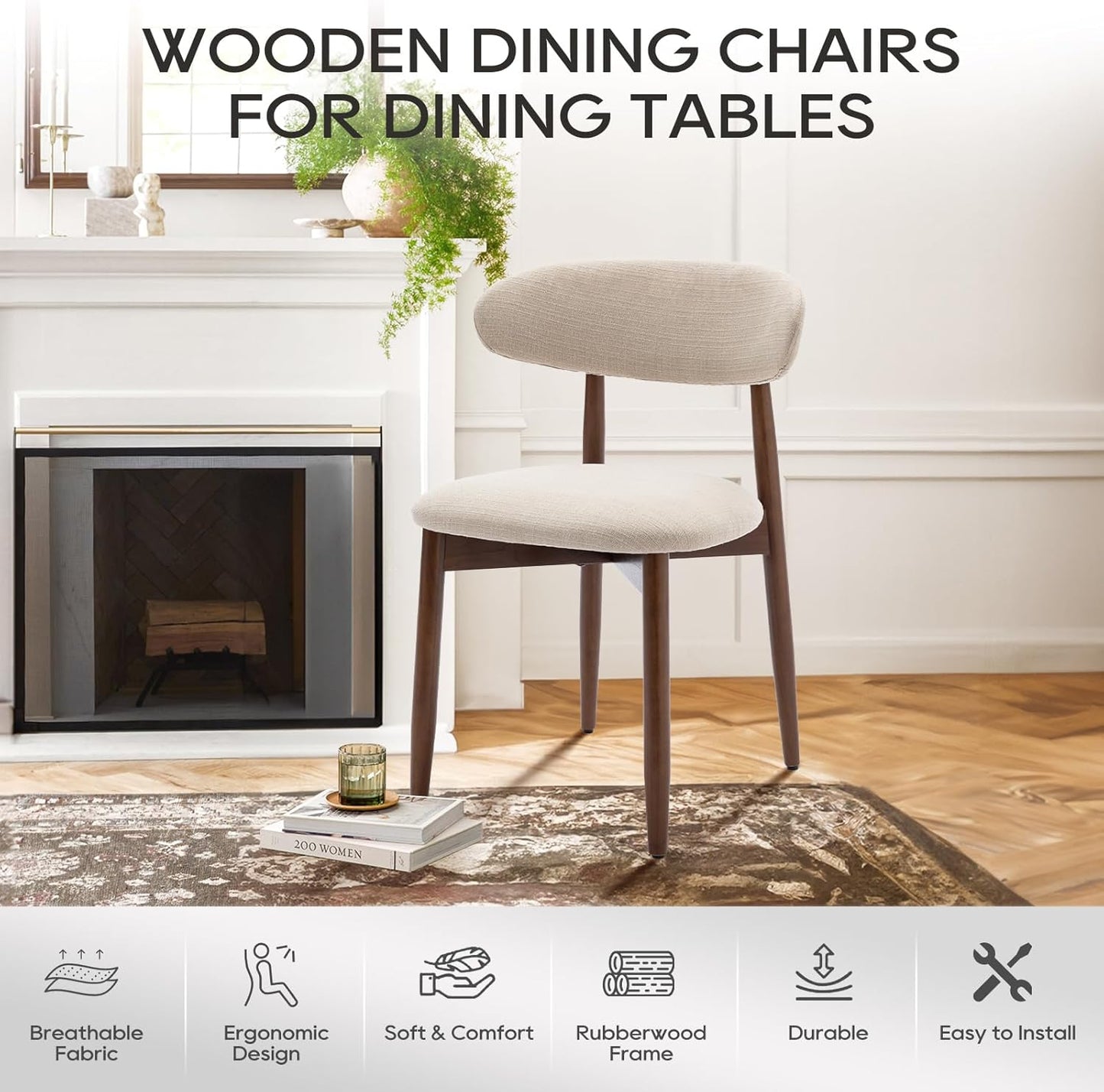 ✨ Modern Farmhouse Dining Chairs Set | Upholstered Fabric Kitchen Chairs with Solid Wood Legs for Elegant Homes 🤍