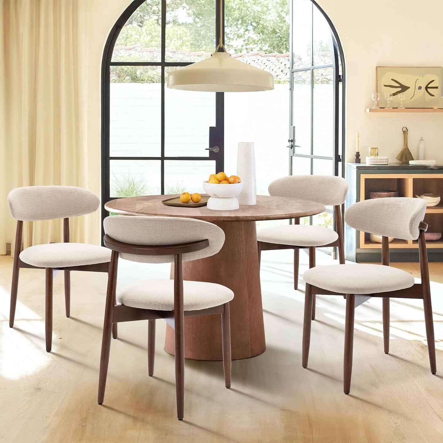 ✨ Modern Farmhouse Dining Chairs Set | Upholstered Fabric Kitchen Chairs with Solid Wood Legs for Elegant Homes 🤍