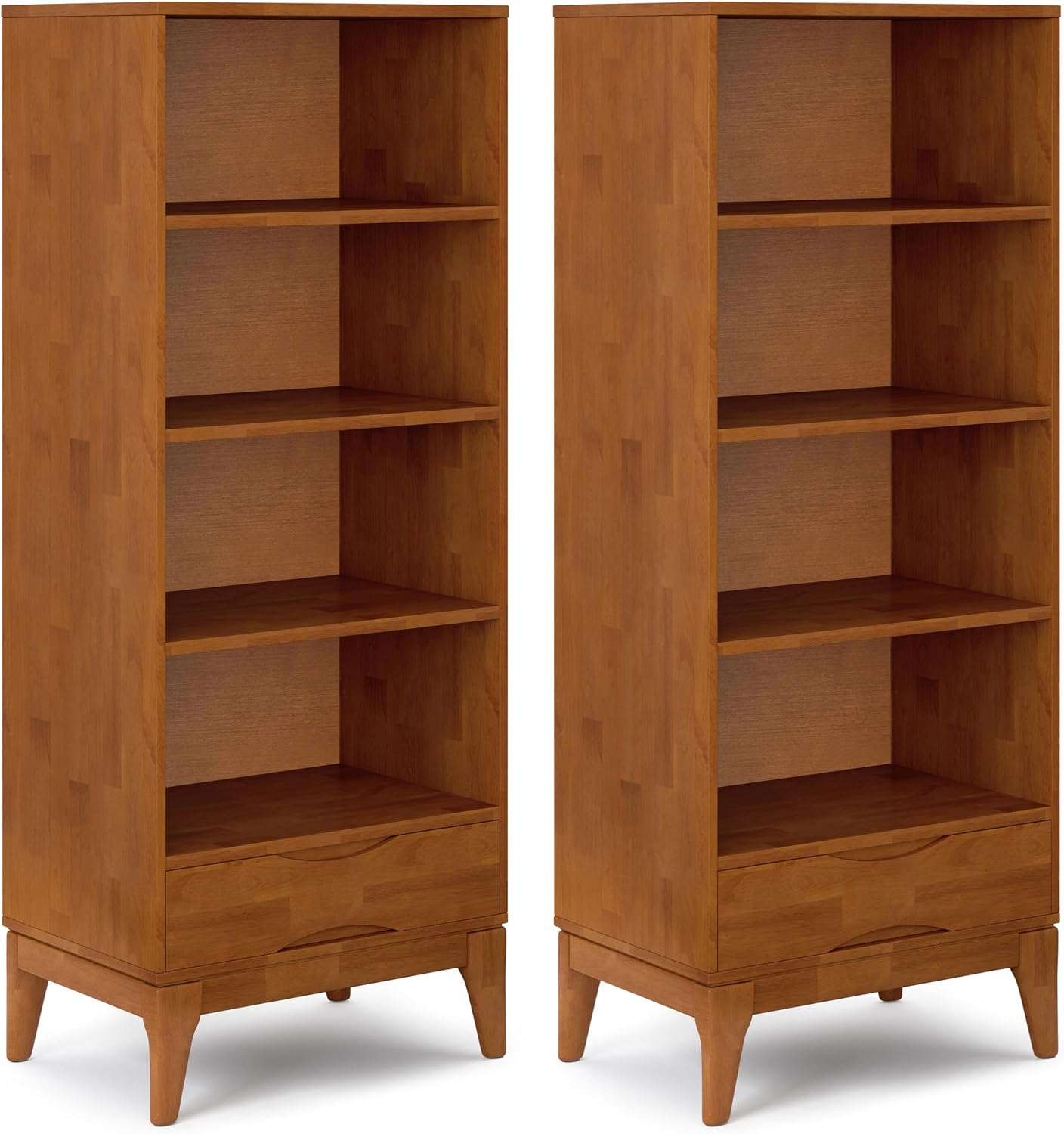 ✨ Mid Century Modern Bookcase | Solid Wood Storage Shelf with Drawer & Adjustable Shelves for Living Room 🪵