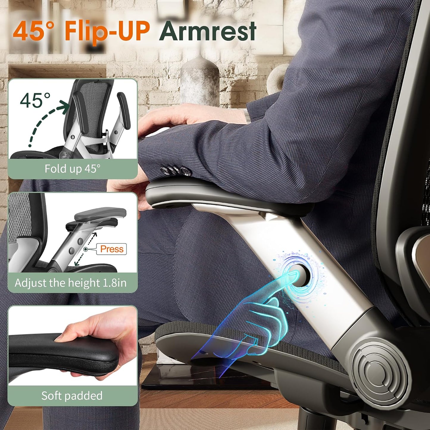 🪑 Premium Ergonomic Office Chair | Adjustable High Back Mesh Desk Chair with Headrest & Flip-Up Arms ✨
