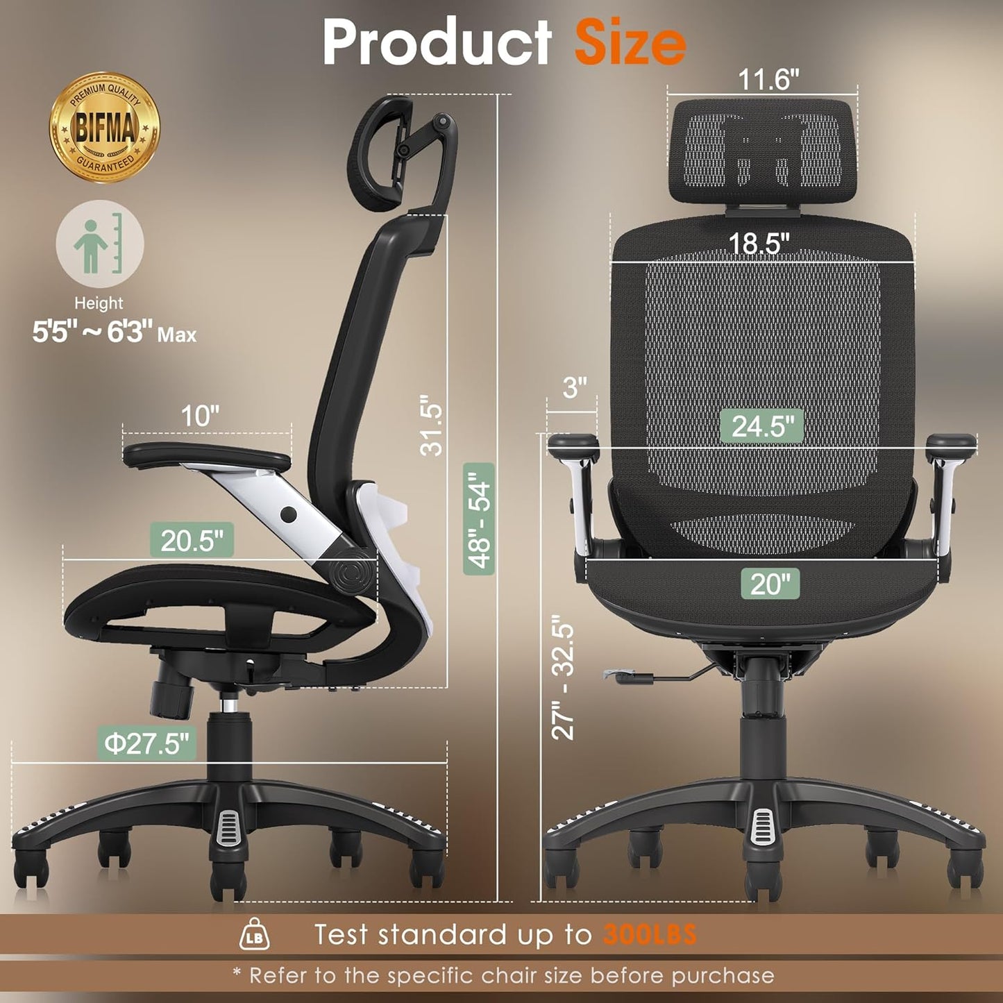 🪑 Premium Ergonomic Office Chair | Adjustable High Back Mesh Desk Chair with Headrest & Flip-Up Arms ✨