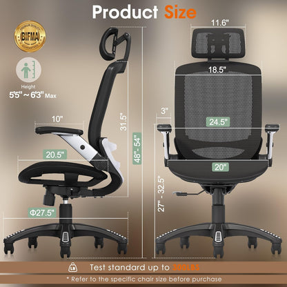 🪑 Premium Ergonomic Office Chair | Adjustable High Back Mesh Desk Chair with Headrest & Flip-Up Arms ✨
