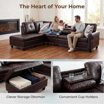 ✨ Modern Leather Sectional Sofa | Luxury Modular L-Shaped Couch for Living Room & Family Spaces 🛋️
