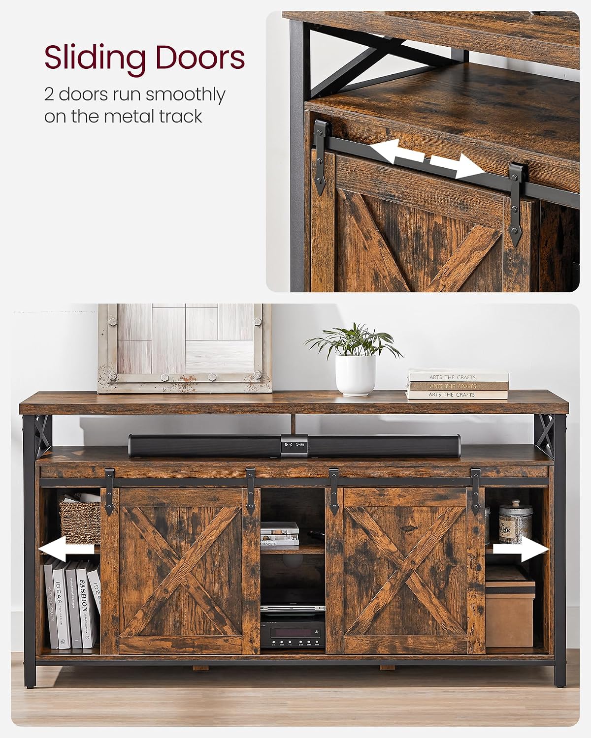 ✨ Industrial TV Stand for 65 Inch TV | Rustic Entertainment Center with Sliding Barn Doors & Storage Cabinets 🖤
