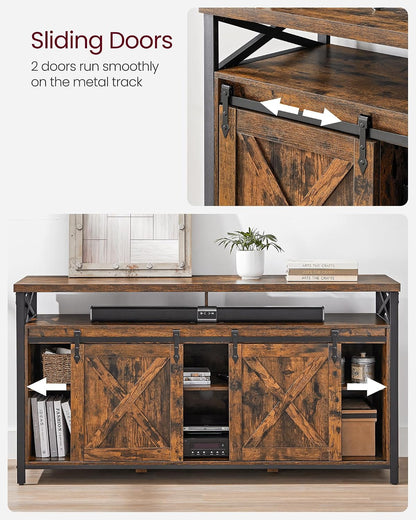 ✨ Industrial TV Stand for 65 Inch TV | Rustic Entertainment Center with Sliding Barn Doors & Storage Cabinets 🖤