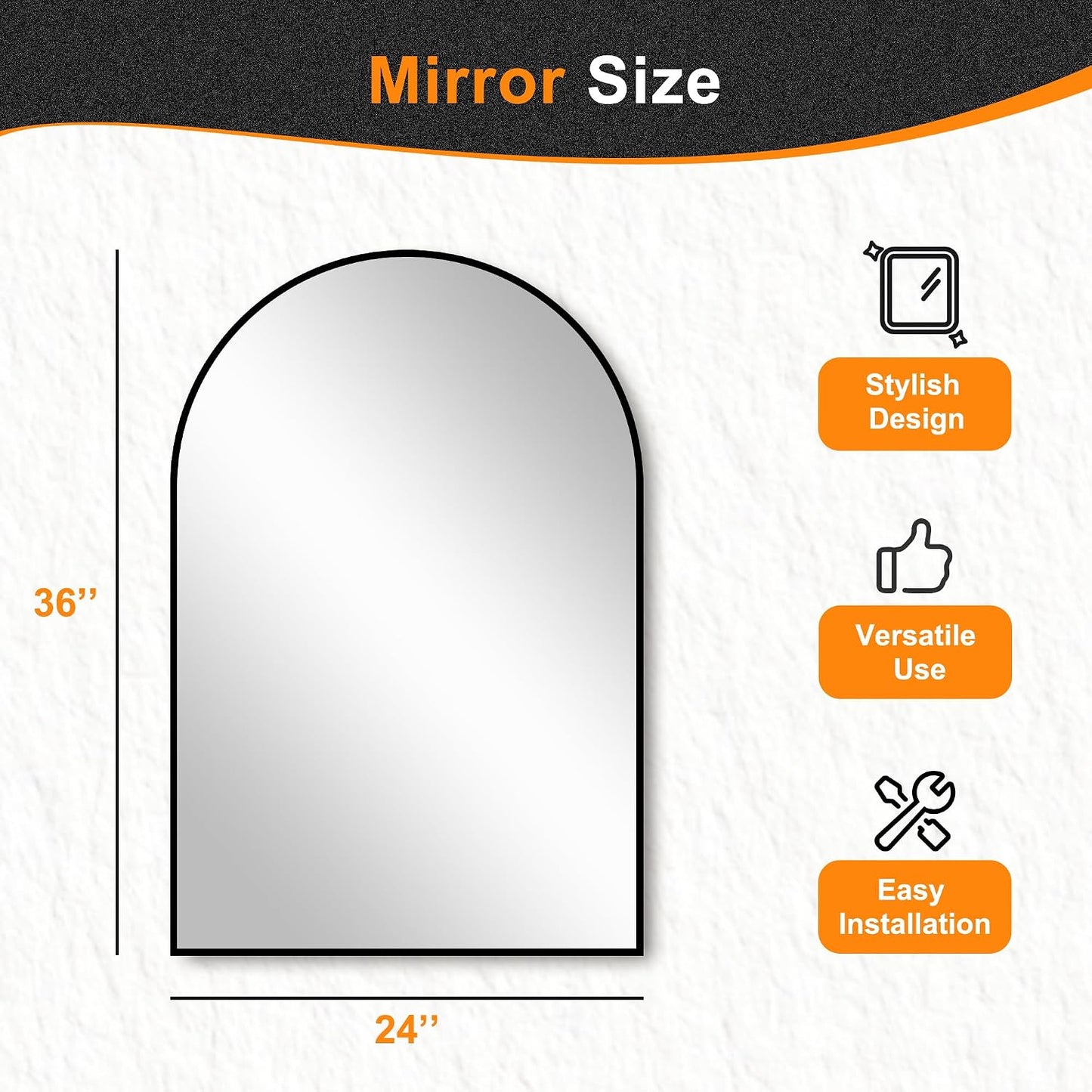 ✨ Modern Arch Wall Mirror | Elegant Black Frame Vanity Mirror for Bathroom, Bedroom & Entryway 🖤