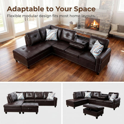 ✨ Modern Leather Sectional Sofa | Luxury Modular L-Shaped Couch for Living Room & Family Spaces 🛋️
