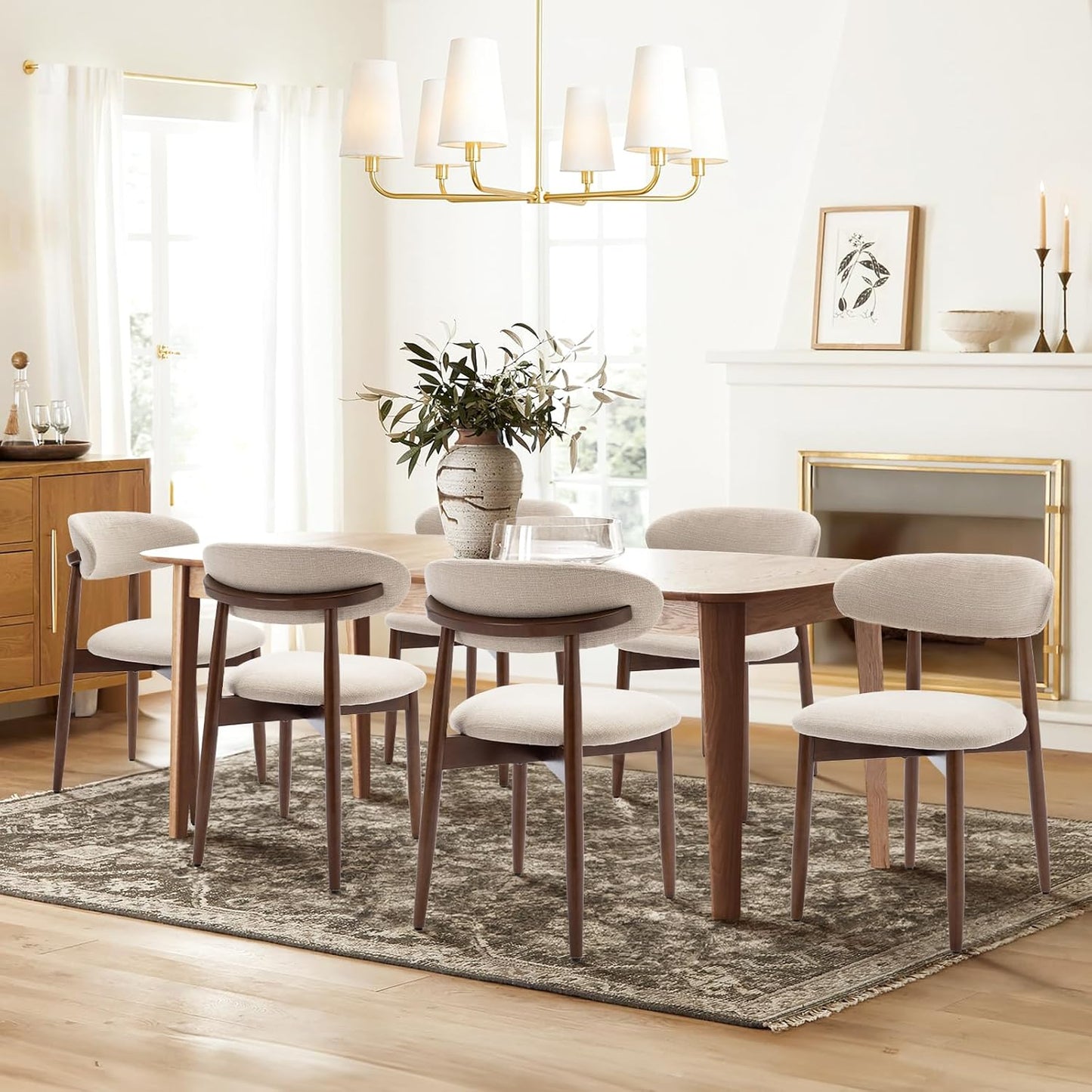 ✨ Modern Farmhouse Dining Chairs Set | Upholstered Fabric Kitchen Chairs with Solid Wood Legs for Elegant Homes 🤍