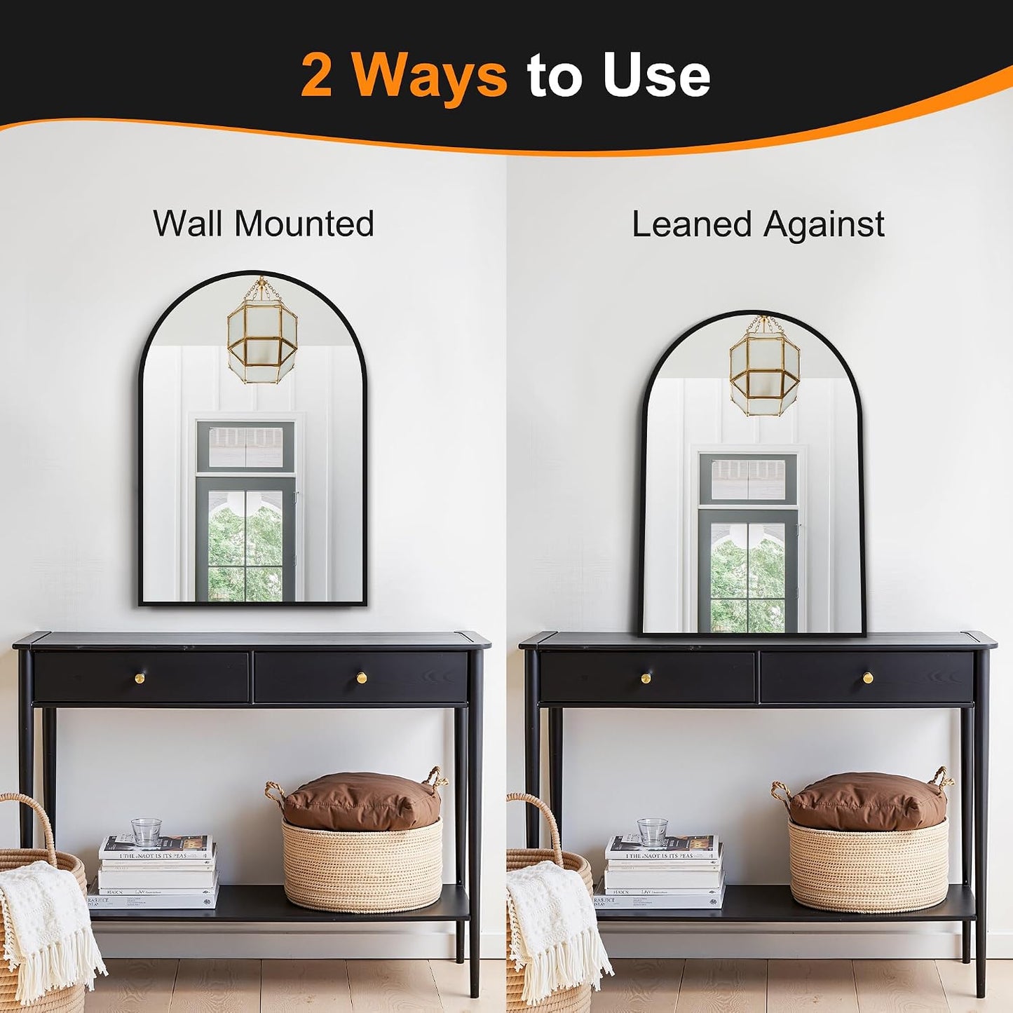 ✨ Modern Arch Wall Mirror | Elegant Black Frame Vanity Mirror for Bathroom, Bedroom & Entryway 🖤