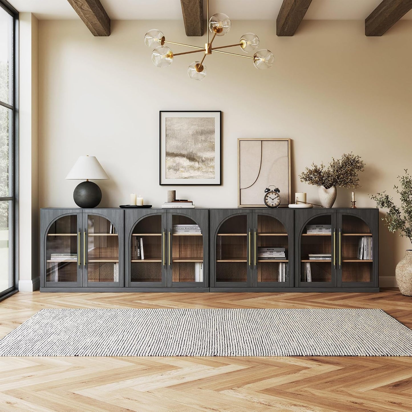 ✨ Modern Arched Sideboard Cabinet | Elegant Glass Door Storage Buffet with Adjustable Shelves for Home Decor 🏡