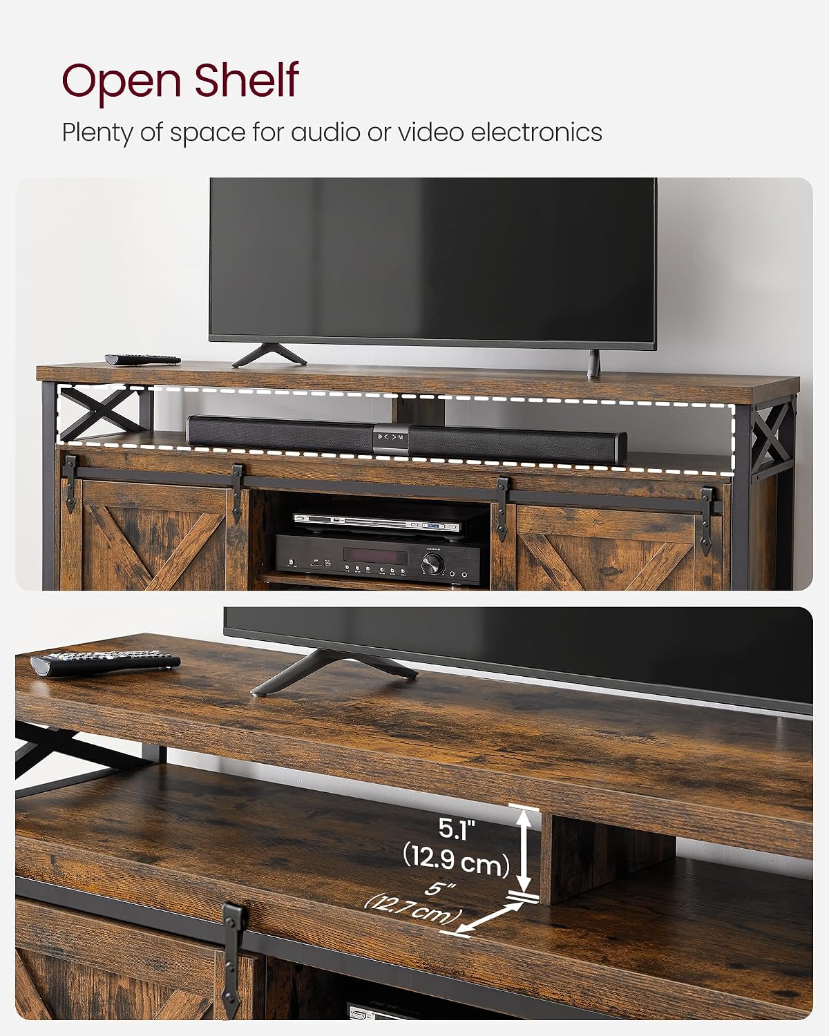 ✨ Industrial TV Stand for 65 Inch TV | Rustic Entertainment Center with Sliding Barn Doors & Storage Cabinets 🖤