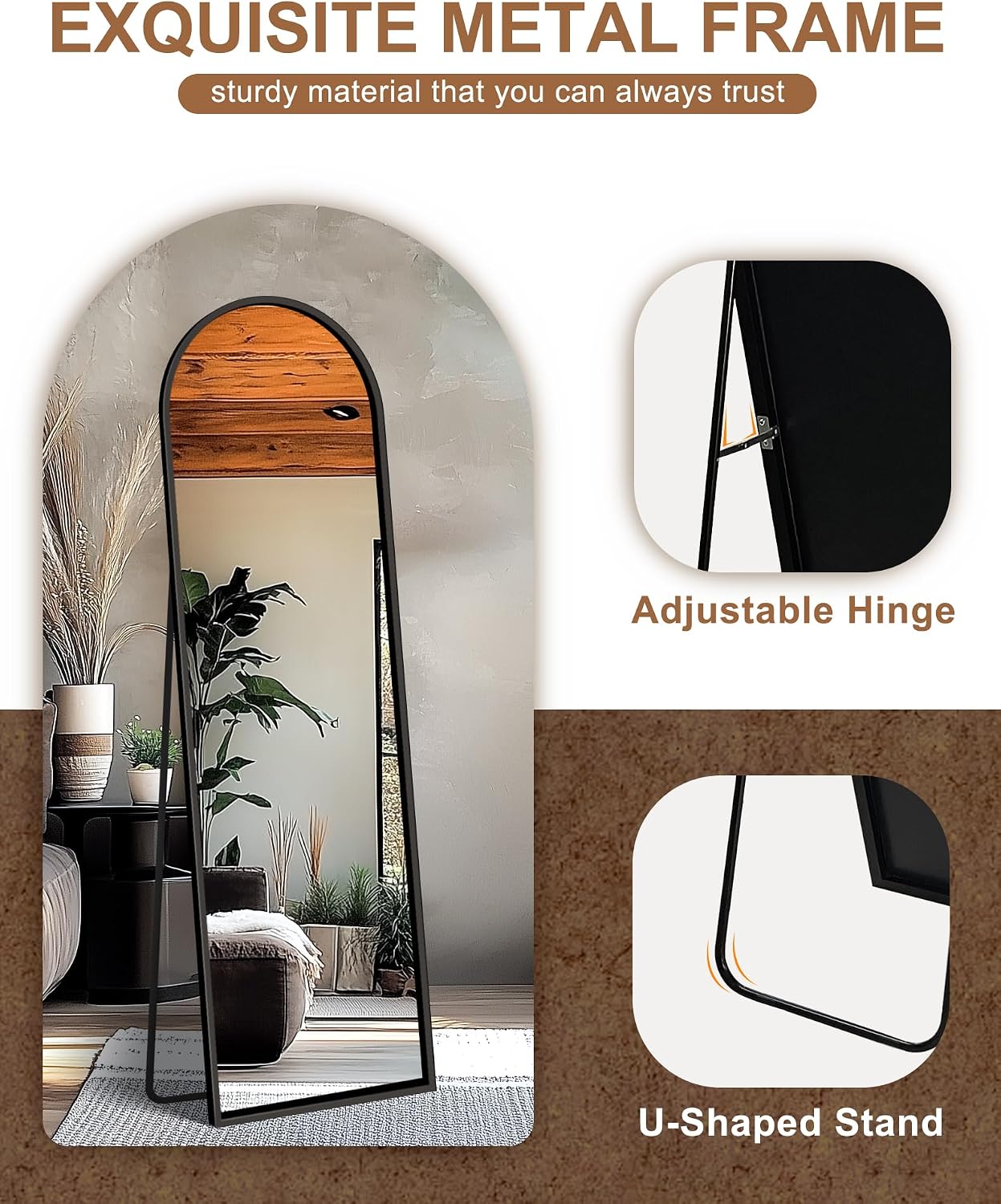 🏡 Luxury Look Full Length Arch Mirror | Contemporary Standing Mirror with Aluminum Frame for Bedroom & Entryway