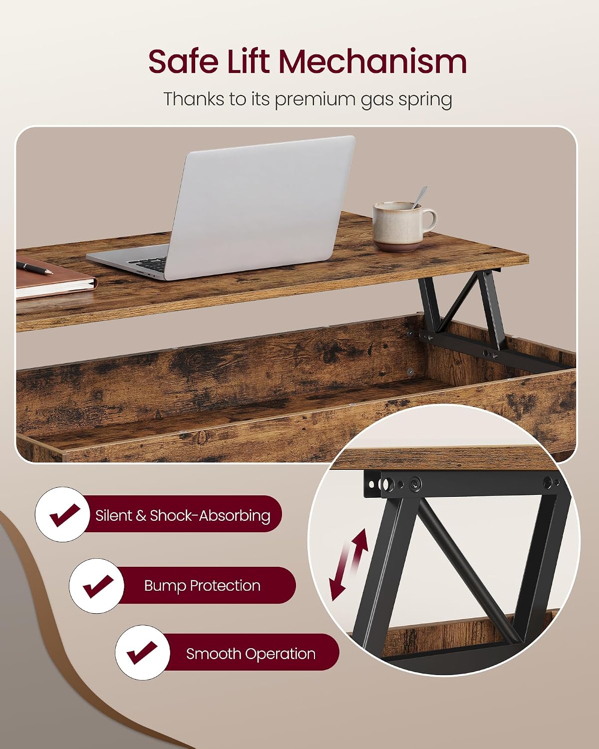 ✨ Modern Lift Top Coffee Table with Hidden Storage | Multifunctional Living Room Table for Small Spaces 🏡