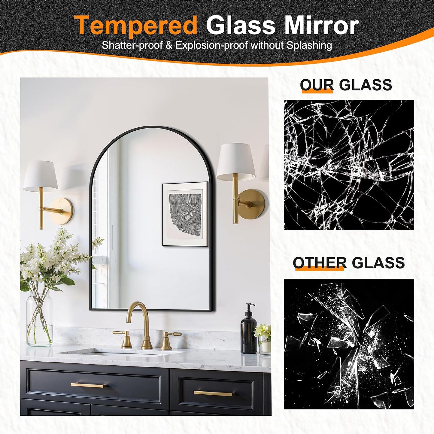 ✨ Modern Arch Wall Mirror | Elegant Black Frame Vanity Mirror for Bathroom, Bedroom & Entryway 🖤