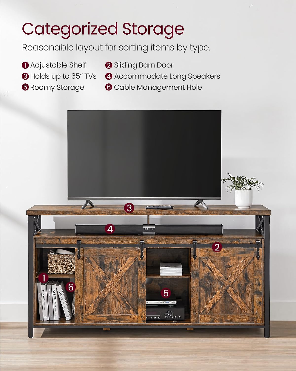 ✨ Industrial TV Stand for 65 Inch TV | Rustic Entertainment Center with Sliding Barn Doors & Storage Cabinets 🖤