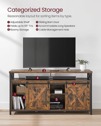 ✨ Industrial TV Stand for 65 Inch TV | Rustic Entertainment Center with Sliding Barn Doors & Storage Cabinets 🖤