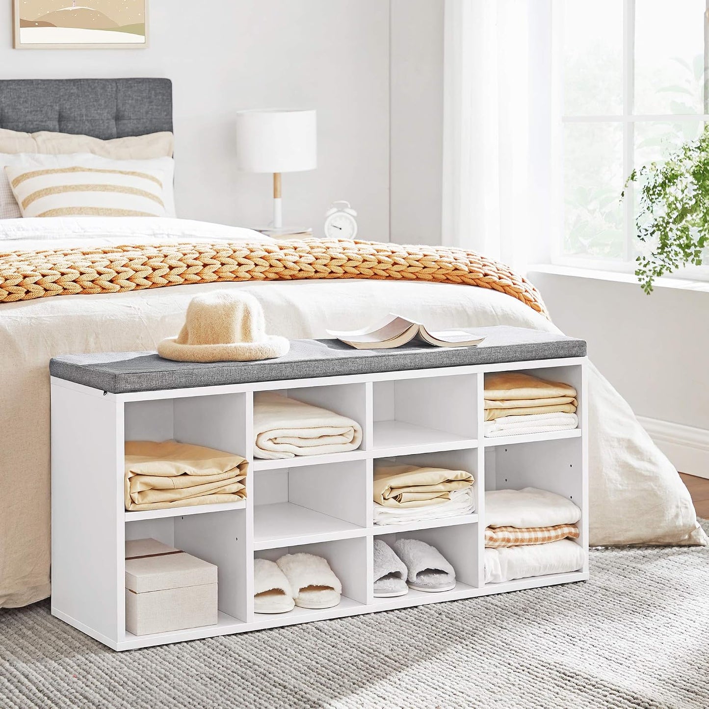 ✨ Modern Entryway Shoe Bench with Cushion | Stylish Shoe Storage Organizer with Adjustable Shelves for Home 🏡
