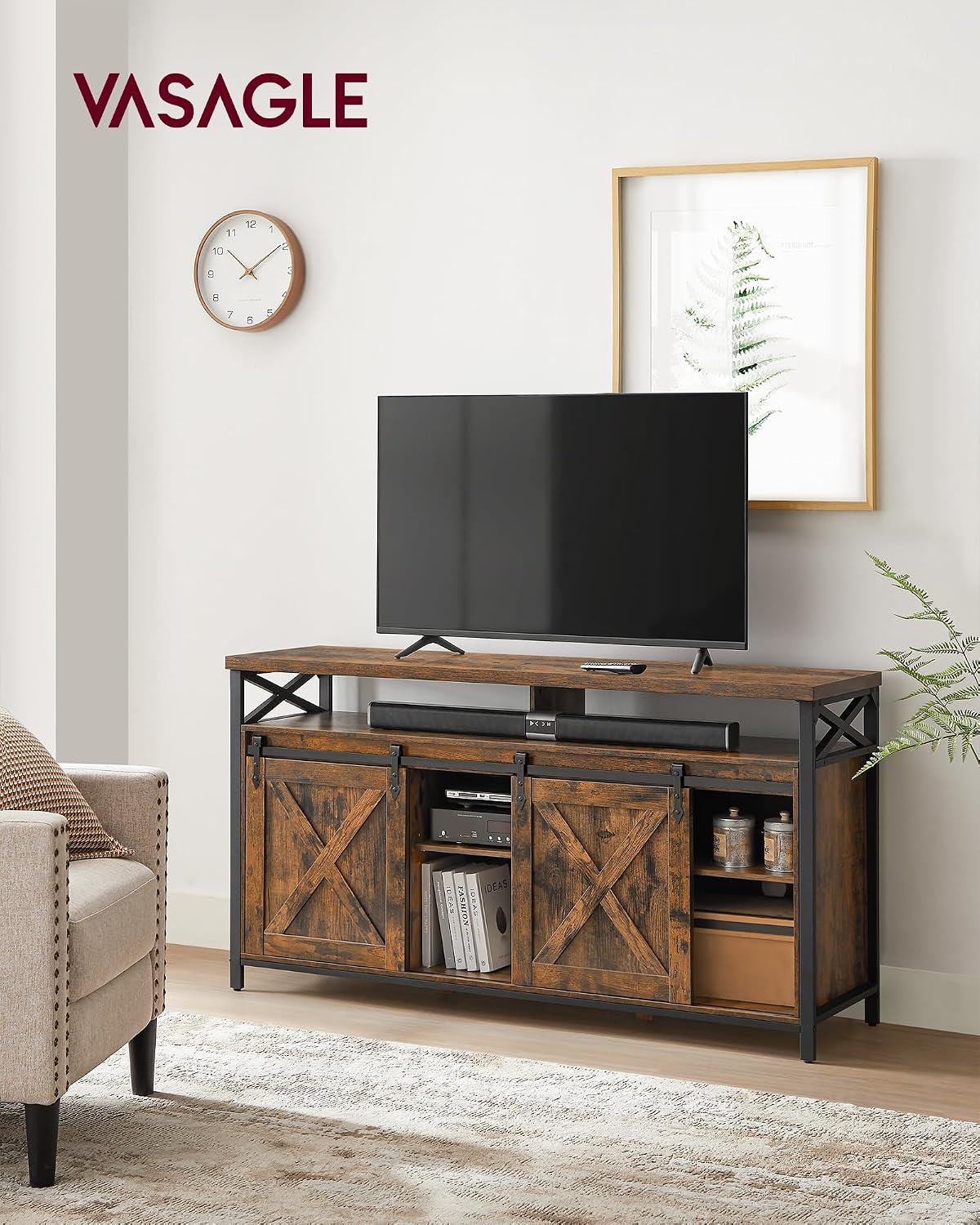 ✨ Industrial TV Stand for 65 Inch TV | Rustic Entertainment Center with Sliding Barn Doors & Storage Cabinets 🖤
