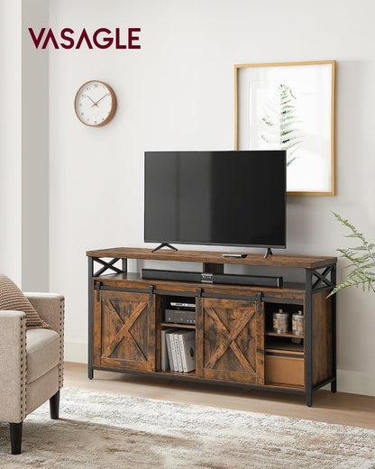 ✨ Industrial TV Stand for 65 Inch TV | Rustic Entertainment Center with Sliding Barn Doors & Storage Cabinets 🖤