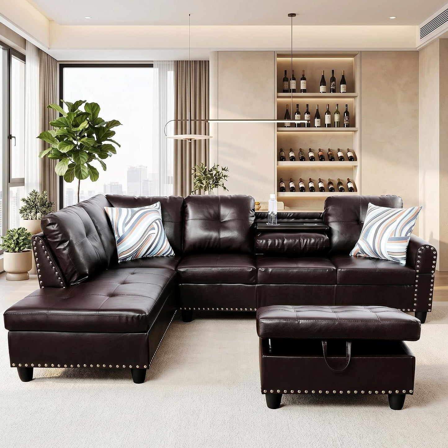 ✨ Modern Leather Sectional Sofa | Luxury Modular L-Shaped Couch for Living Room & Family Spaces 🛋️