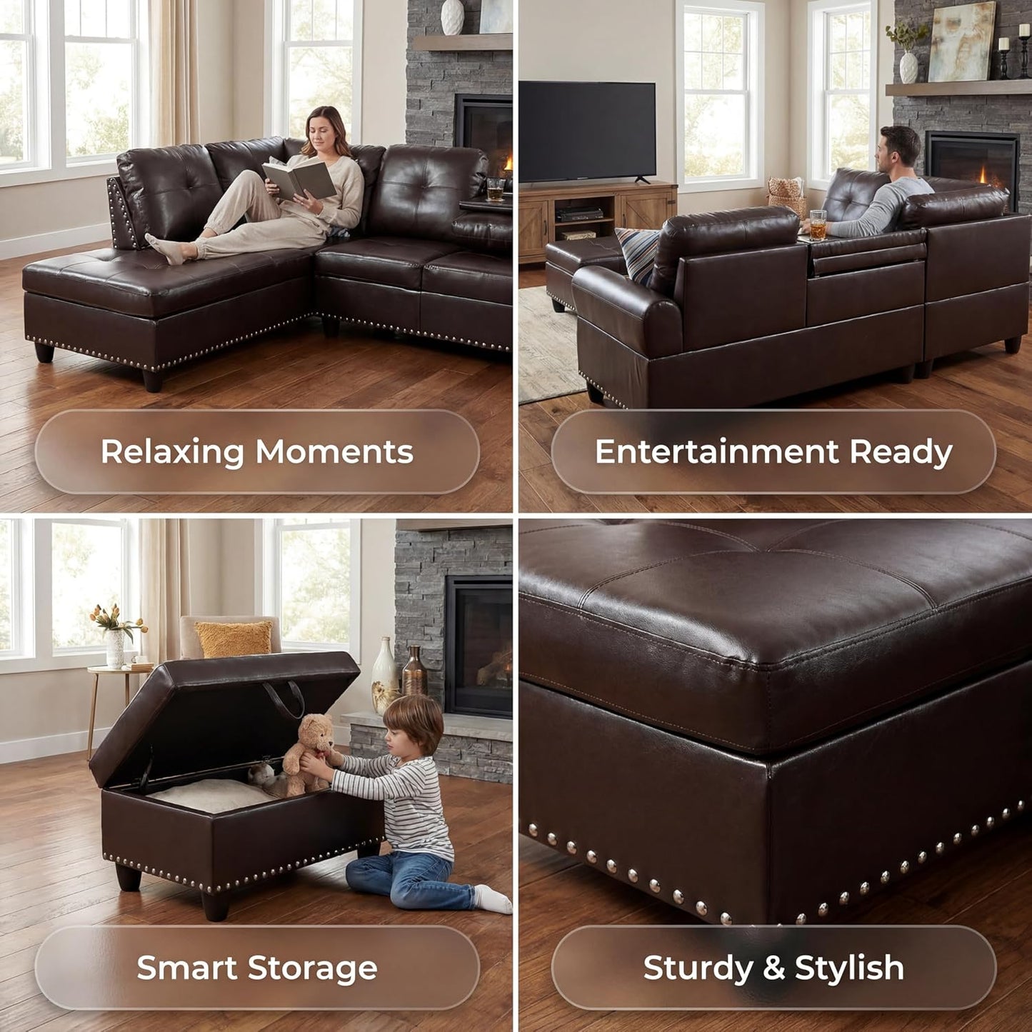 ✨ Modern Leather Sectional Sofa | Luxury Modular L-Shaped Couch for Living Room & Family Spaces 🛋️