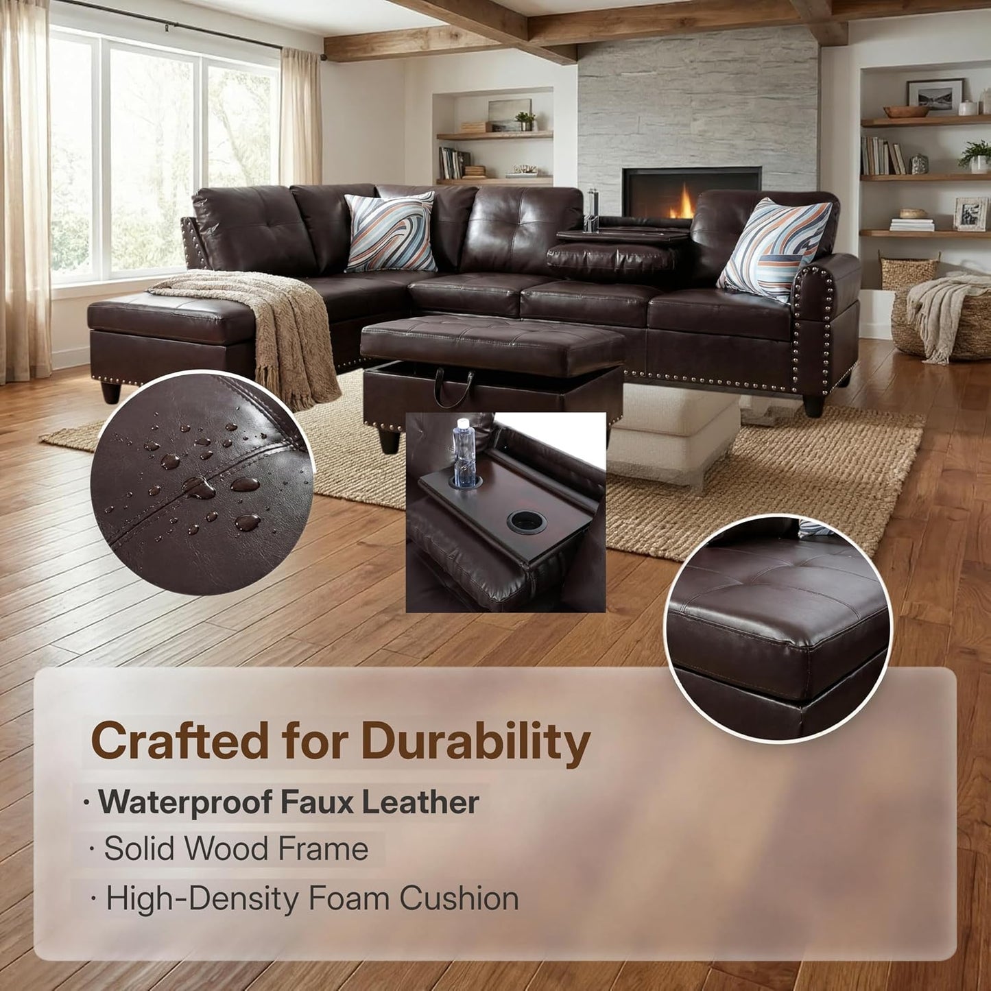 ✨ Modern Leather Sectional Sofa | Luxury Modular L-Shaped Couch for Living Room & Family Spaces 🛋️