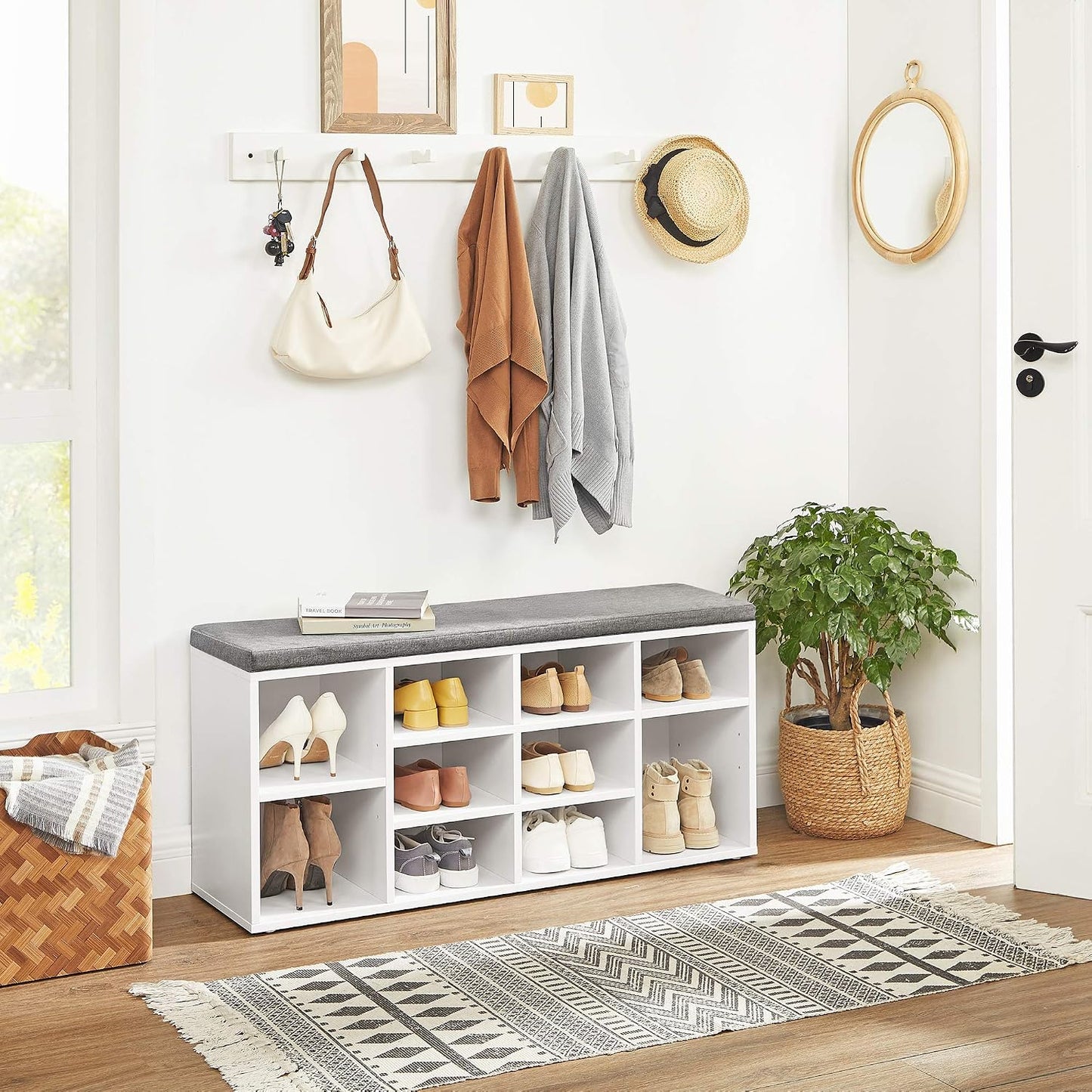 ✨ Modern Entryway Shoe Bench with Cushion | Stylish Shoe Storage Organizer with Adjustable Shelves for Home 🏡
