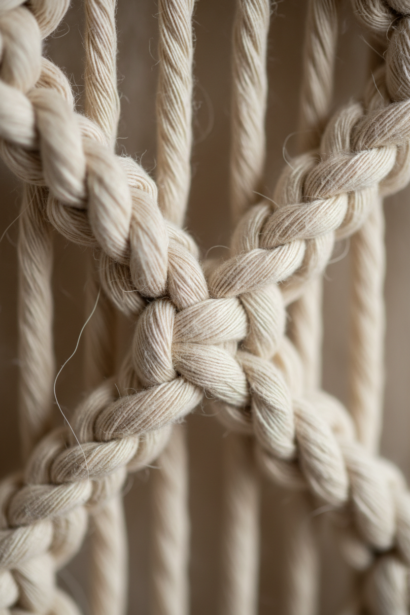 Close-up detail of macramé knots and texture